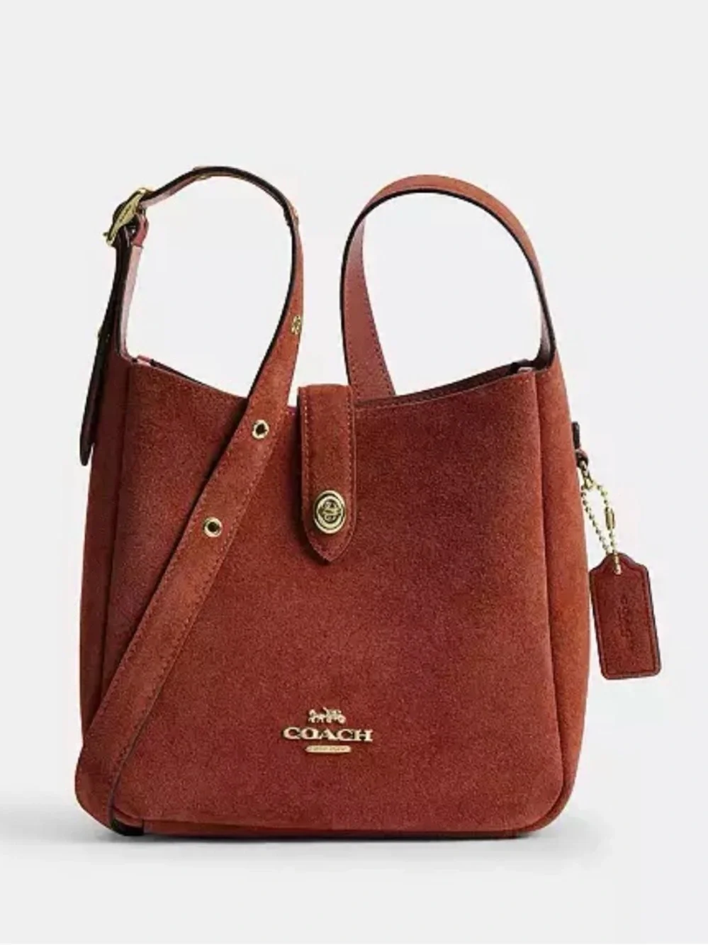 🤎COACH NWT Clay Suede Hadley Mini Turn-lock Crossbody with Gold Hardware